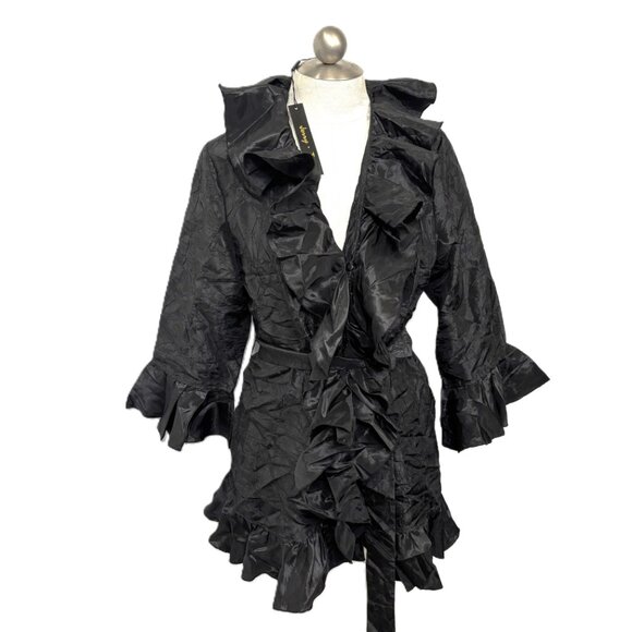 Jerry T Black Crinkle Long Jacket Coat Size Large - NWT - Picture 1 of 16